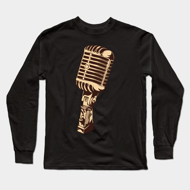 Microphone Mic Gift Retro studio Music Gift Rap Long Sleeve T-Shirt by MrTeee